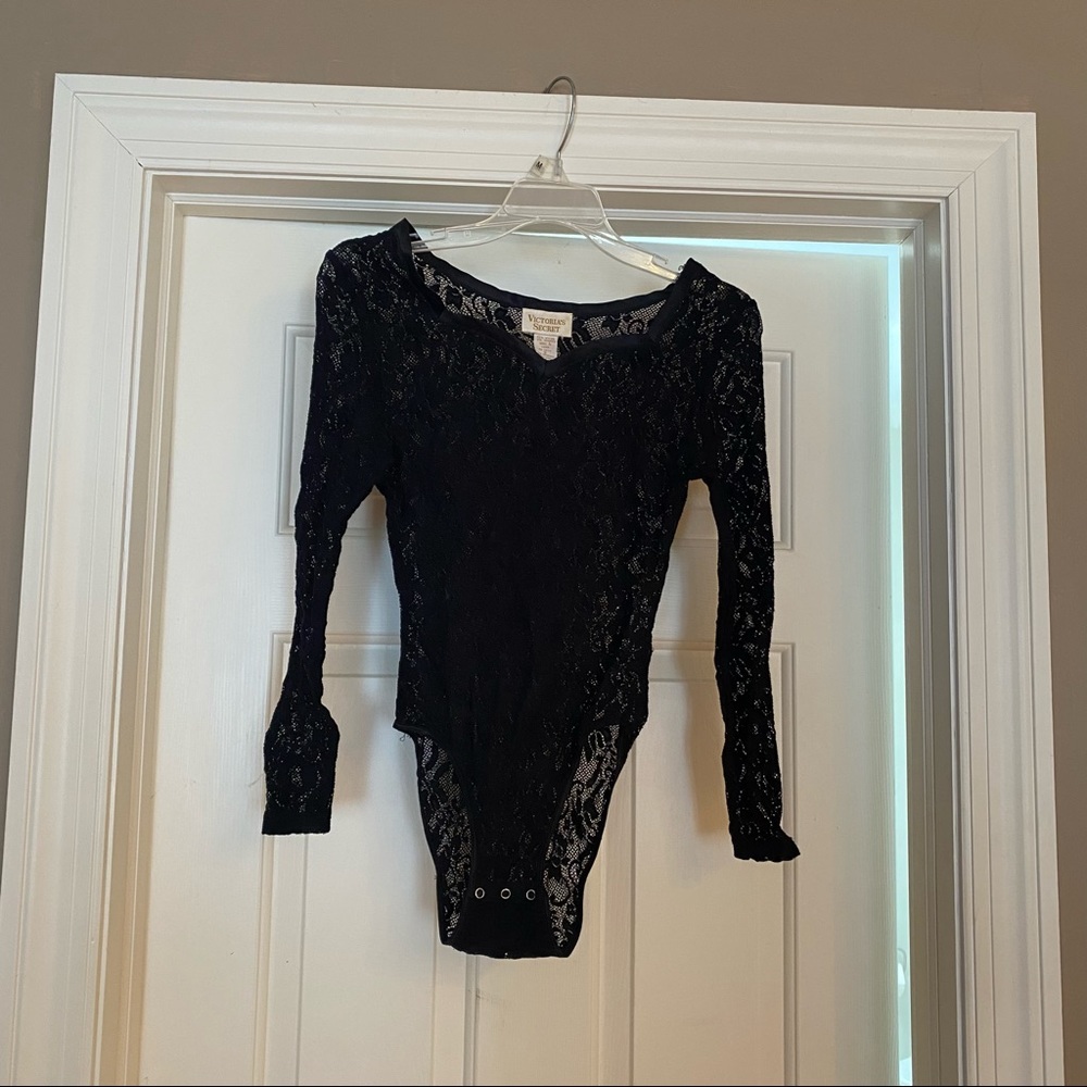 Victoria Secret Gold Label black lace bodysuit long sleeve S